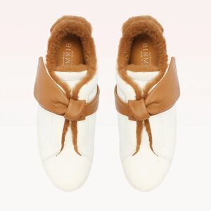 Alexandre Birman White and Tan Shearling-Trim Slip-On Sneakers